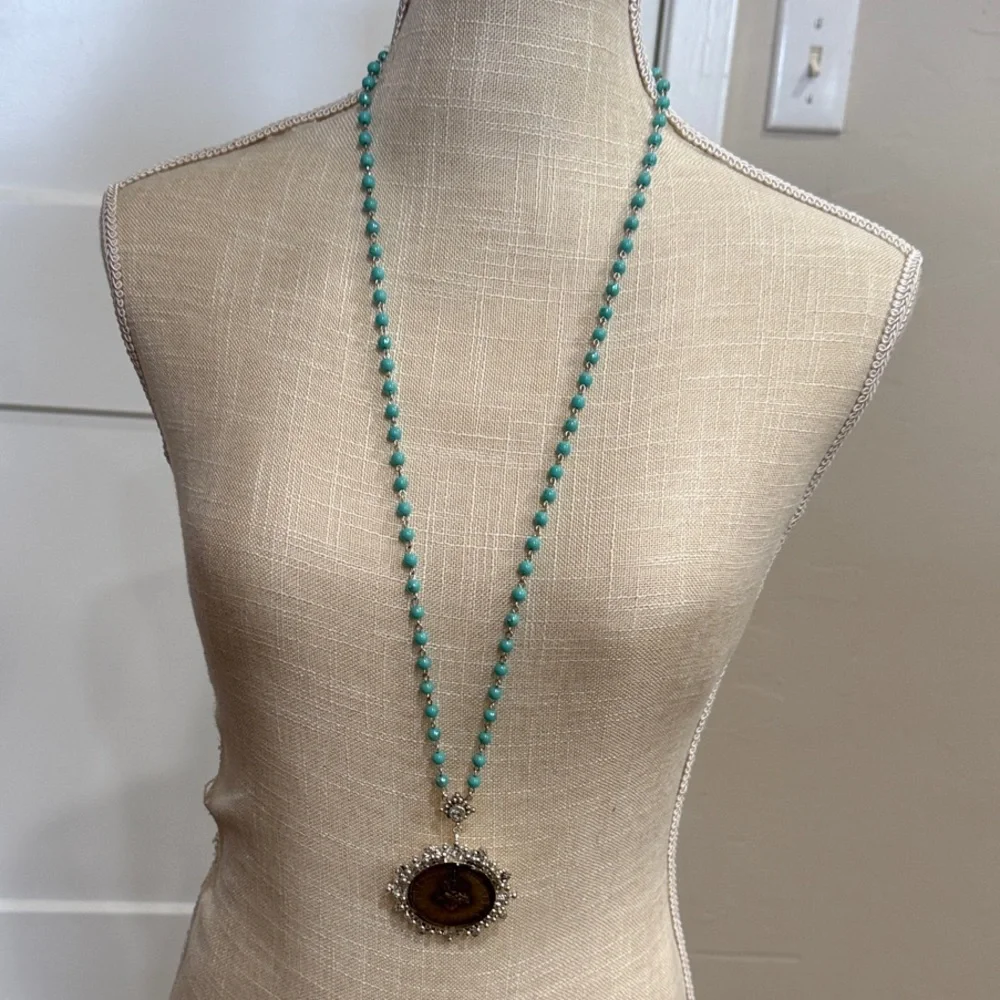 VSA CLOISTER SACRED HEART NECKLACE 4MM TURQUOISE BEADS - NWT - Picture 3 of 12